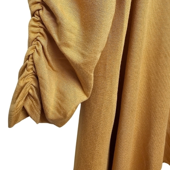 New Directions Julianna Crepe Tunic Button Down, Ruched Sleeve, Squash Yellow. - Picture 4 of 10